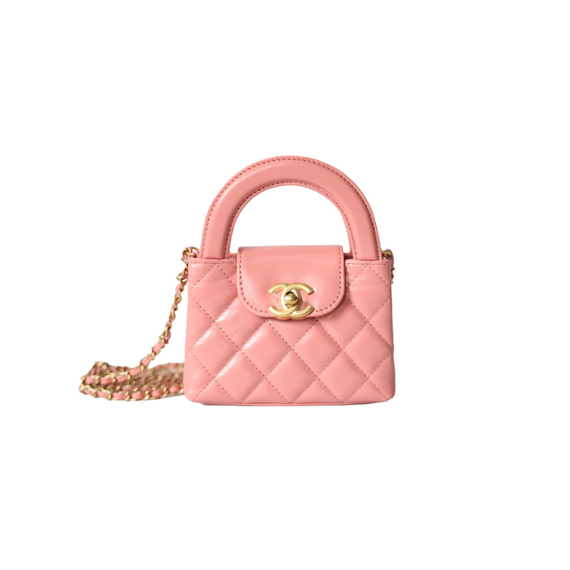 Ch*el master kelly mini, pink calfskin with gold hardware (12.5*8.3*4cm)